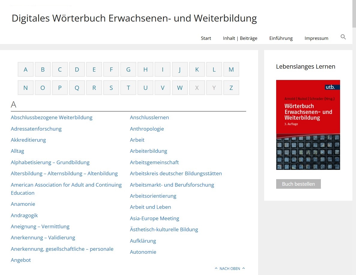 Screenshot Wörterbuch-Website